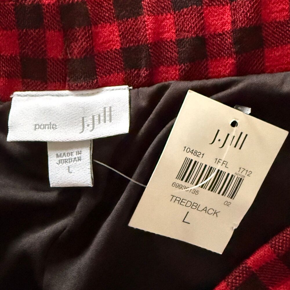 NWT J Jill Ponte Red Black Plaid Buffalo Check Pencil Skirt Dark Academia Vibe L - Picture 4 of 8